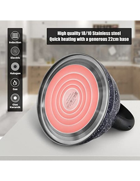 Rossetto-Tetera clásica para inducción,hervidor de agua gas,INOX premier, 3L, azul ,con silbato y mango antiquemaduras,apta p