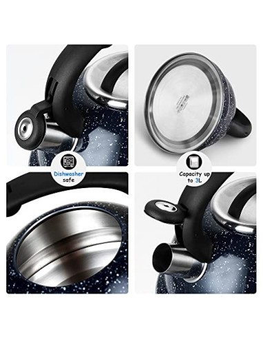 Rossetto-Tetera clásica para inducción,hervidor de agua gas,INOX premier, 3L, azul ,con silbato y mango antiquemaduras,apta p