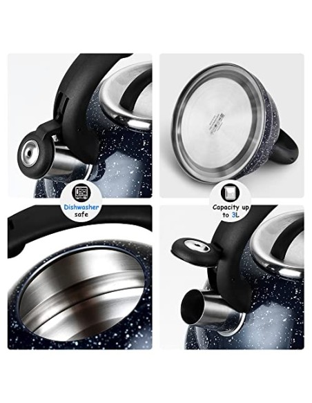 Rossetto-Tetera clásica para inducción,hervidor de agua gas,INOX premier, 3L, azul ,con silbato y mango antiquemaduras,apta p