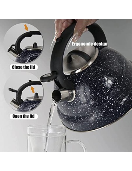 Rossetto-Tetera clásica para inducción,hervidor de agua gas,INOX premier, 3L, azul ,con silbato y mango antiquemaduras,apta p