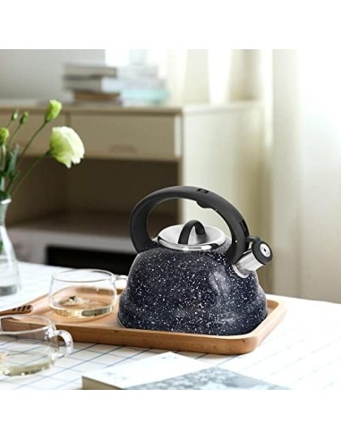 Rossetto-Tetera clásica para inducción,hervidor de agua gas,INOX premier, 3L, azul ,con silbato y mango antiquemaduras,apta p