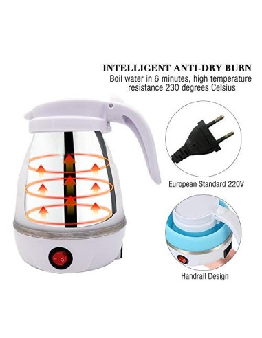 Jooheli Hervidor Eléctrico Plegable,600ml Hervidor Eléctrico Plegable con Fondo de Acero Inoxidable para Viajes para Senderis