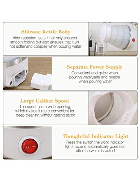 Jooheli Hervidor Eléctrico Plegable,600ml Hervidor Eléctrico Plegable con Fondo de Acero Inoxidable para Viajes para Senderis