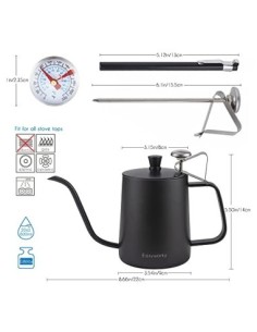 Easyworkz Pour - Tetera de Acero Inoxidable con termómetrocuello de Cisne Largo y Estrecho con Boquilla de Goteo 600ml 2