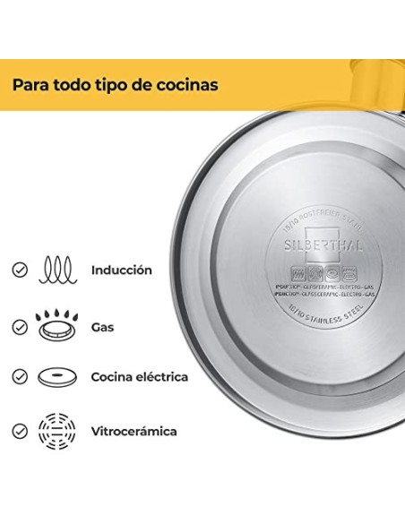 SILBERTHAL Tetera inducción 1,6 litros | Tetera silbante todo tipo de cocinas | Hervidor silbato para estufa | Acero inoxidab