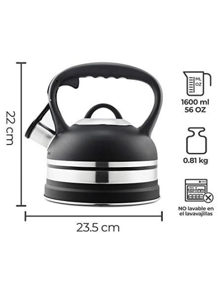 SILBERTHAL Tetera inducción 1,6 litros | Tetera silbante todo tipo de cocinas | Hervidor silbato para estufa | Acero inoxidab