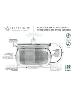 Teabloom Kyoto Tetera y Hervidor 2 en 1 - Apto para estufa y microondas, con filtro de té a granel extraíble - Capacidad de 1 2