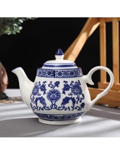 ufengke 22oz Tetera de Porcelana Azul y Blanca,Tetera de Cerámica para el Té de Kungfu,Cafetera De Cerámica Azul Flores 2