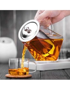 Wisolt Teteras de Vidrio con infusor extraíble Vidrio de borosilicato High Caldera de té de Hojas Sueltas en Forma Cuadrada 3 2