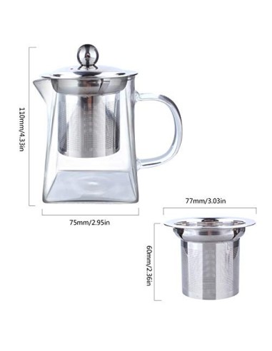 Wisolt Teteras de Vidrio con infusor extraíble Vidrio de borosilicato High Caldera de té de Hojas Sueltas en Forma Cuadrada 3