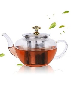 BESTOO Infusor de Tetera de Vidrio Tetera de 400 ml para 2-3 con Colador de Acero Inoxidable Resistente al Calor Estilo Real 