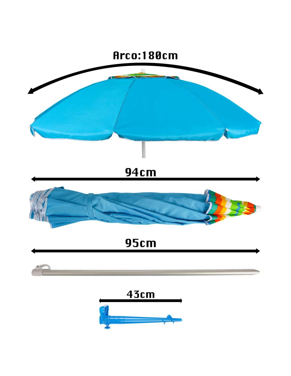 180cm, Azul Sombrilla Sistema Antiviento Tubo Aluminio Protección Solar Anti-UV Inclinable H HANSEL HOME Sombrilla de Playa con Soporte de Tornillo 