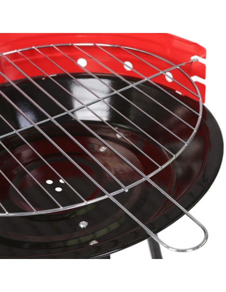 Barbacoa de carbón redonda con parrilla de acero roja de Ø 34x55 cm