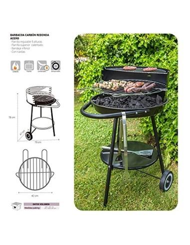 Ldk Garden Barbacoa Redonda de carbón y Estructura de Acero Negra