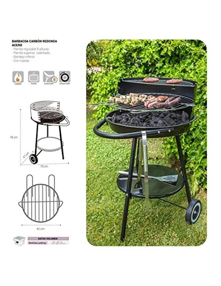 Ldk Garden Barbacoa Redonda de carbón y Estructura de Acero Negra