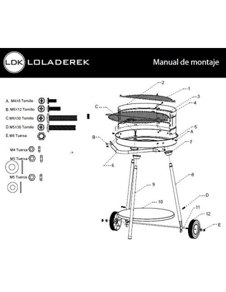 Ldk Garden Barbacoa Redonda de carbón y Estructura de Acero Negra