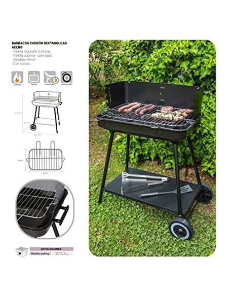 Ldk Garden Barbacoa de carbón con parrilla y Estructura de Acero Negra  Rectangular 