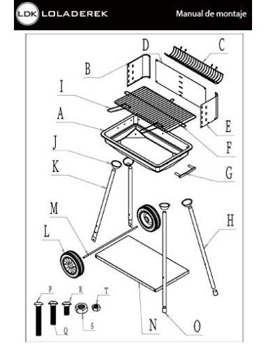 Ldk Garden Barbacoa de carbón con parrilla y Estructura de Acero Negra  Rectangular 
