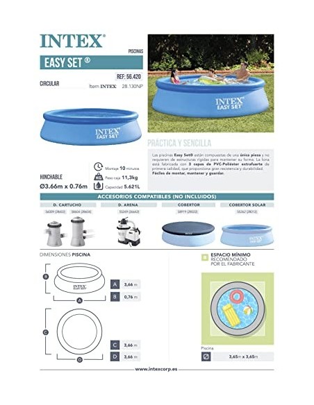 INTEX 28130NP - Piscina hinchable easy set 366x76 cm - 5.621 litros