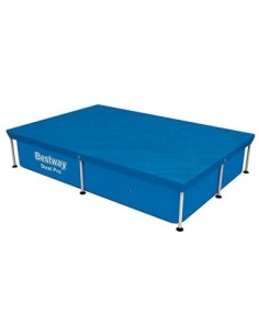 BESTWAY 58103 - Cobertor de Invierno para Piscina Desmontable 221x150 cm Rectangular PVC con Cuerdas Para Fijarlo y con Orifi