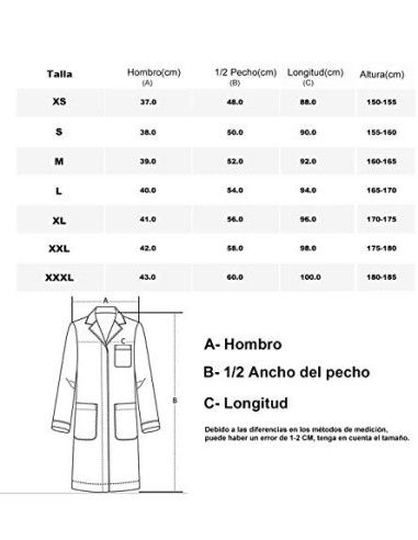 Kiz Kiz Bata de Laboratorio Manga Larga Blanca Abrigo Médico Doctoras Científico Uniforme Sanitario Unisex Hombre Y Mujer Uni
