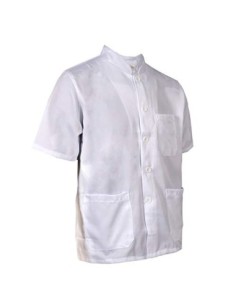 Chaqueta Cocinero Uniforme Cocinero de Manga Corta con Tres Bolsillos Blanco/Negro  Blanco, L  2