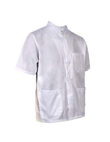 Chaqueta Cocinero Uniforme Cocinero de Manga Corta con Tres Bolsillos Blanco/Negro  Blanco, L 