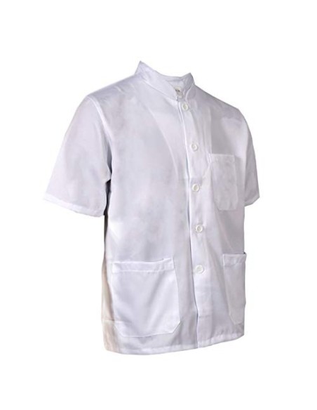 Chaqueta Cocinero Uniforme Cocinero de Manga Corta con Tres Bolsillos Blanco/Negro  Blanco, L 