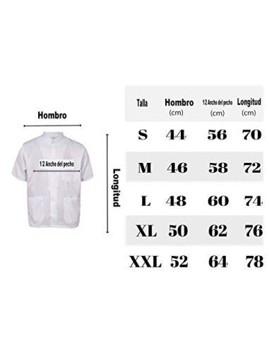 Chaqueta Cocinero Uniforme Cocinero de Manga Corta con Tres Bolsillos Blanco/Negro  Blanco, L 