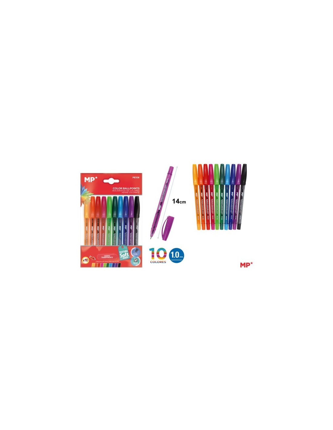 BOLIGRAFOS 1.0MM 10 COLORES ESCRITURA SUAVE MP