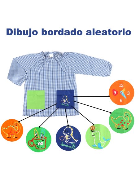 Bata Escolar Nombre Bordado Personalizable, Babi para Colegio Sin Botones, Elástica en Puño y Cuello 2 Bolsillos