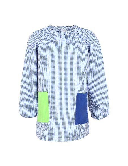 Bata Escolar Nombre Bordado Personalizable, Babi para Colegio Sin Botones, Elástica en Puño y Cuello 2 Bolsillos