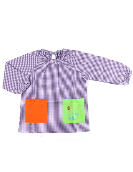 Bata Escolar Nombre Bordado Personalizable, Babi para Colegio Sin Botones, Elástica en Puño y Cuello 2 Bolsillos