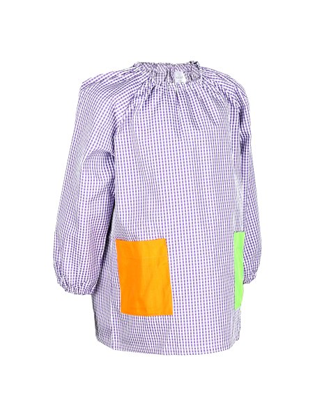 Bata Escolar Nombre Bordado Personalizable, Babi para Colegio Sin Botones, Elástica en Puño y Cuello 2 Bolsillos