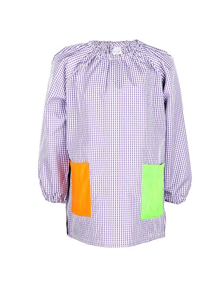 Bata Escolar Nombre Bordado Personalizable, Babi para Colegio Sin Botones, Elástica en Puño y Cuello 2 Bolsillos