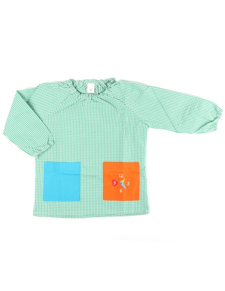 Bata Escolar Nombre Bordado Personalizable, Babi para Colegio Sin Botones, Elástica en Puño y Cuello 2 Bolsillos