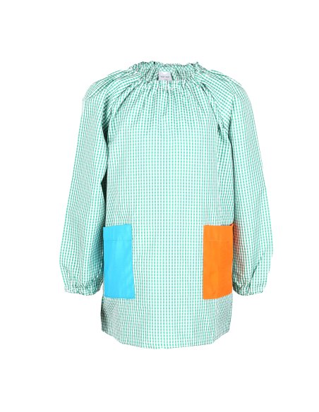 Bata Escolar Nombre Bordado Personalizable, Babi para Colegio Sin Botones, Elástica en Puño y Cuello 2 Bolsillos