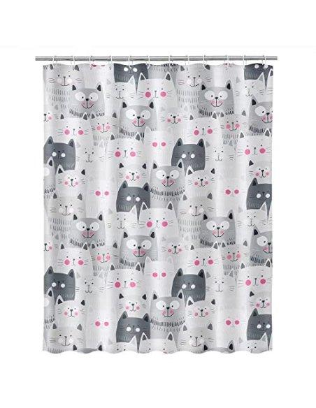 Cortina de Ducha Impermeable Cortina de Baño a Prueba de Moho 100% Poliéster Anillos Incluidos 180x200cm - Gatos