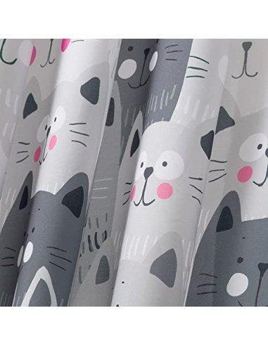 Cortina de Ducha Impermeable Cortina de Baño a Prueba de Moho 100% Poliéster Anillos Incluidos 180x200cm - Gatos