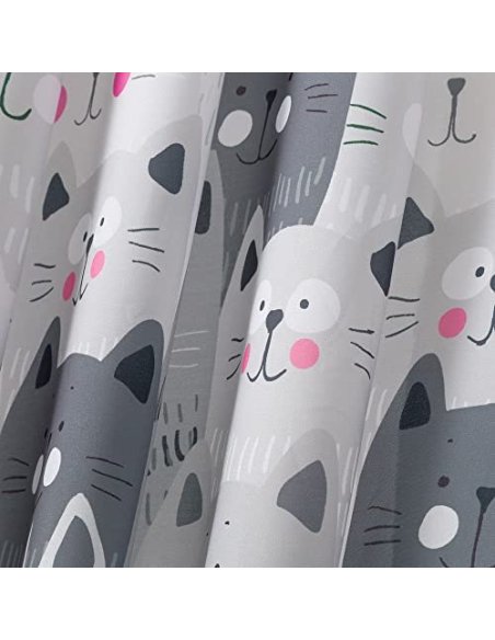 Cortina de Ducha Impermeable Cortina de Baño a Prueba de Moho 100% Poliéster Anillos Incluidos 180x200cm - Gatos