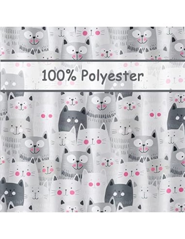 Cortina de Ducha Impermeable Cortina de Baño a Prueba de Moho 100% Poliéster Anillos Incluidos 180x200cm - Gatos