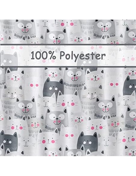 Cortina de Ducha Impermeable Cortina de Baño a Prueba de Moho 100% Poliéster Anillos Incluidos 180x200cm - Gatos