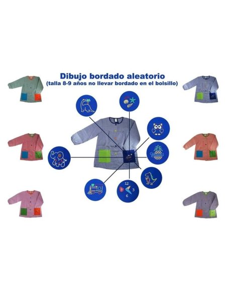 Bata Escolar Nombre Bordado Personalizable Infantil Multicolor, Baby Infantil de Cuadros pequeños