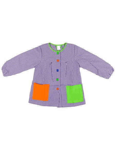 Bata Escolar Nombre Bordado Personalizable Infantil Multicolor, Baby Infantil de Cuadros pequeños