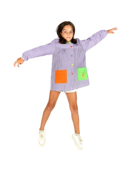 Bata Escolar Nombre Bordado Personalizable Infantil Multicolor, Baby Infantil de Cuadros pequeños