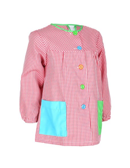 Bata Escolar Nombre Bordado Personalizable Infantil Multicolor, Baby Infantil de Cuadros pequeños