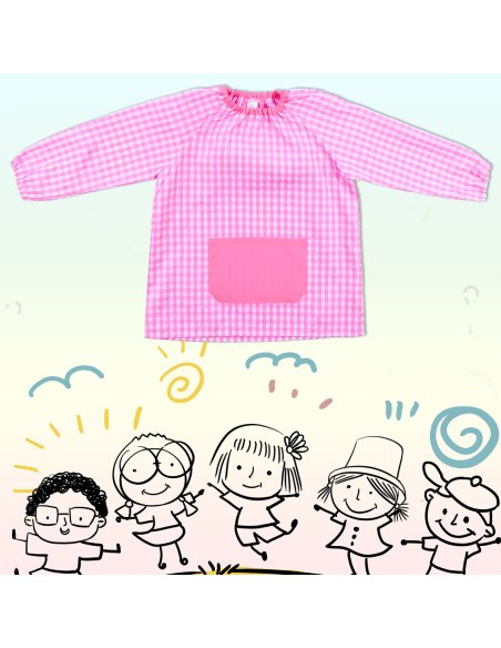 Bata Escolar Nombre Bordado Personalizable Infantil, Babi para Colegio Infantil Sin Botones Elástica en Puño y Cuello