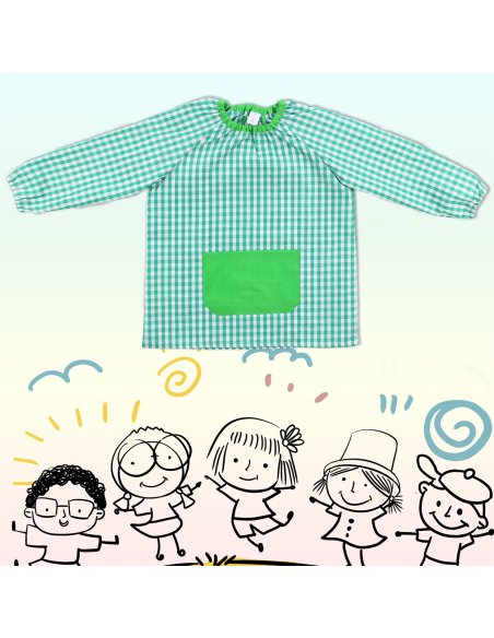 Bata Escolar Nombre Bordado Personalizable Infantil, Babi para Colegio Infantil Sin Botones Elástica en Puño y Cuello