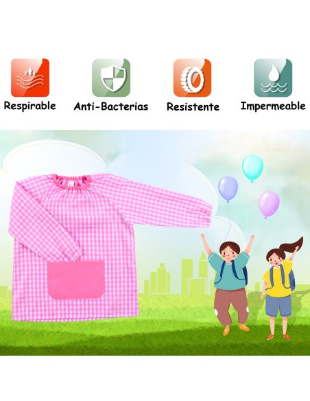 Bata Escolar Nombre Bordado Personalizable Infantil, Babi para Colegio Infantil Sin Botones Elástica en Puño y Cuello