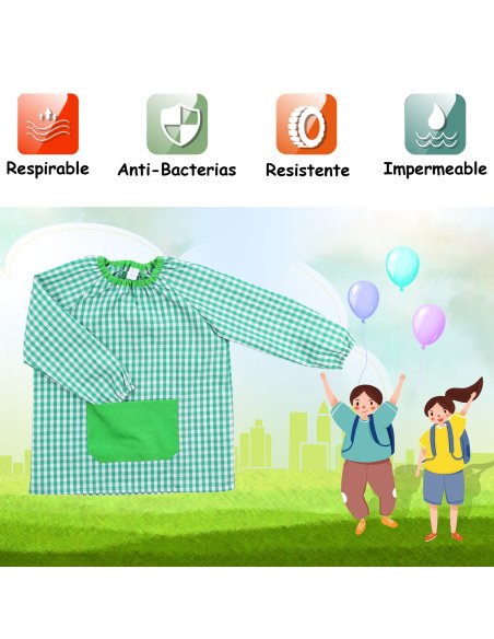 Bata Escolar Nombre Bordado Personalizable Infantil, Babi para Colegio Infantil Sin Botones Elástica en Puño y Cuello